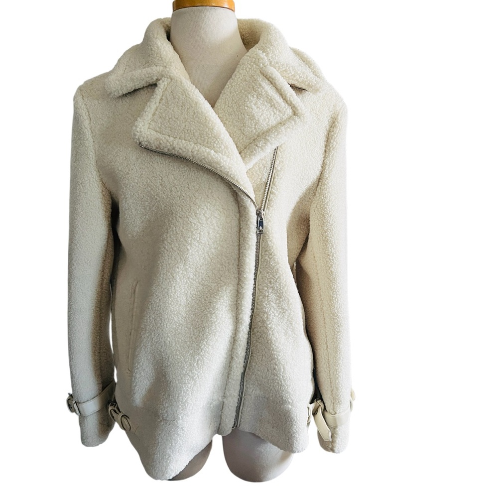 Ralph Lauren Faux Shearling Teddy Oversized Bomber Jacket Cream Size L NWOT